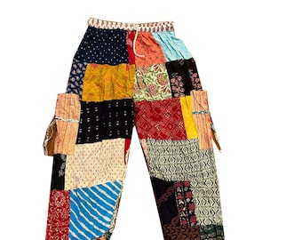 Cotton Patchwork Men And Women's Trouser Pant, Bohemian Comfortable Harem Pant, Summer Beach Wear Patchwork Harem Pant With Two POCKETS.