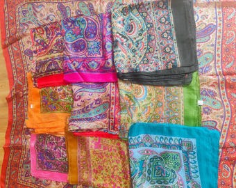 Printed Silk Square Scarf, Bohemian Style (40x40 Inches)