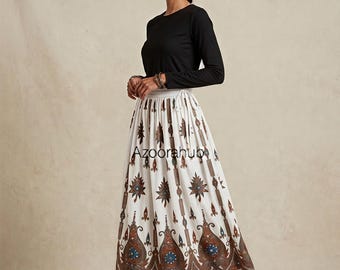 Falda bohemia de rayón hecha a mano: falda larga con cintura elástica para mujer.