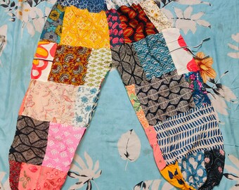 Bohemian Patchwork Cotton Harem Pants: Handmade Hippie Trousers