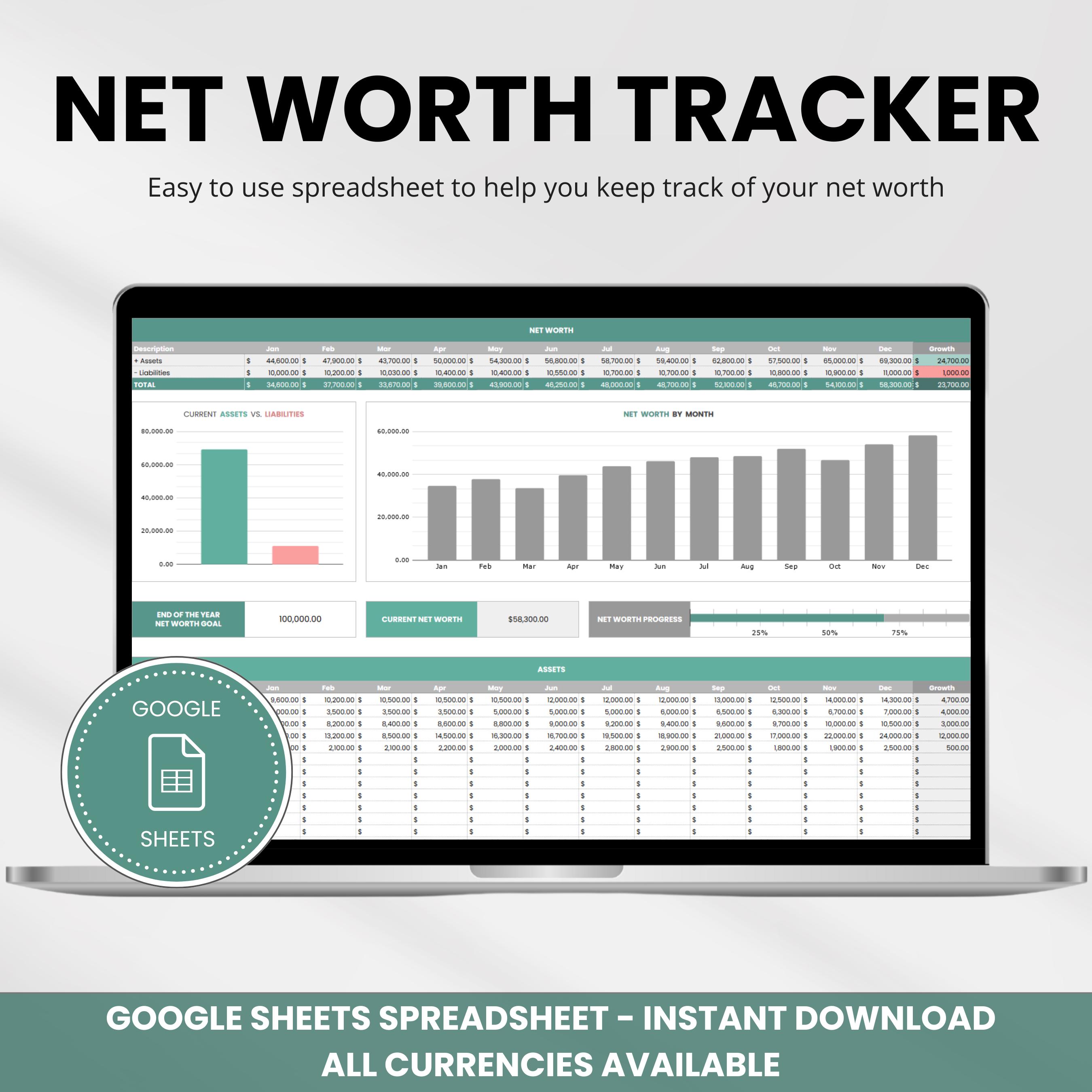 Net Worth Tracker Spreadsheet for Google Sheets | Personal Finance ...