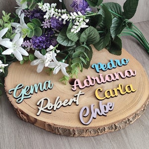 COLORED place cards with personalized names for Weddings - Baptisms, Communions - Company meals - Events - Personalized name