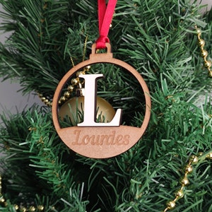 Christmas balls initial plus name personalized in wood - Christmas ornaments - Personalized name - Christmas