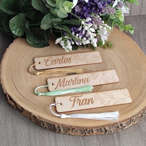 Bookmark with Tassels, personalized name - Placeholder - Wedding - Communion - Christening - Wedding gift - Wooden bookmark - Wedding detail