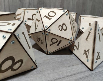 Pak houten rollenspeldobbelstenen D4,D6,D8,D12,D20 en D100 (D10x2) - dnd - DnD gift - rollenspeldecoratie - bordspellen - originele decoratie