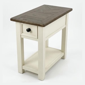 Whitewash Rectangular End Table with Drawer and Charging Station
