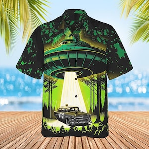 Alien Abduction Hawaiian Shirt: Funny UFO Sci-Fi Novelty Beachwear