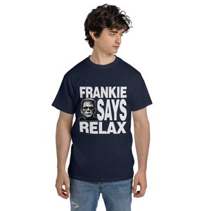 Frankie säger avslappning T-shirt: 80-tals retro unisex t-shirt, Frankensteins monster, Frankenstein, rolig, humor, Frankie går till Hollywood bild 5