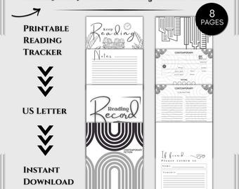 Printable Contemporary Fiction Book Tracker – 8 Page Reading Journal | Book Log | Review Template | Digital Download