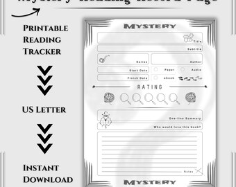 Mystery One Page Book Log Printable – Review Tracker Sheet | Reader Notes Organizer | Downloadable File