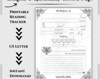 Religion & Spirituality Single Page Reading Record – Printable Book Log Template | Literature Review Sheet | Digital Download