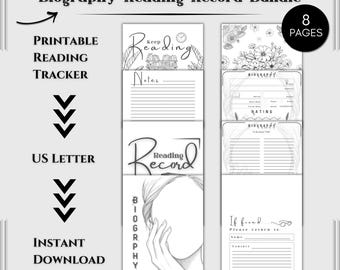 Biography Reading Planner Printable | 8 Page Book Journal | Tracker | Log | Review Pages