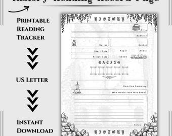 History Reading Record Page – Printable Book Journal | Reading Log | Book Review Tracker | Digital Download | Bookish Reading Planner