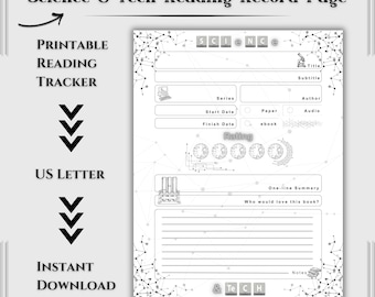 Science and Tech Book Journal Printable Page – Reading Log & Review Tracker | Bookish Planner Page | Digital Download