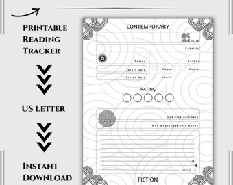 Contemporary Fiction Single Page Reading Tracker Printable – Book Log Sheet | Review Template | Digital Download