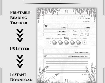 YA One Page Book Tracker Printable – Reading Log Sheet | Review Notes Template | Instant Download