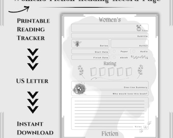 Women's Fiction Single Page Reading Record – Printable Book Log Template | Literature Review Sheet | Digital Download