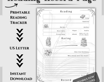 Reading Record Page Template – Printable Book Record Sheet | Review Organizer | Book Log | Digital File