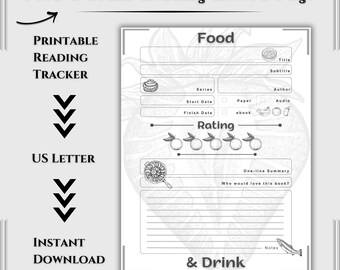 Food & Drink One Page Book Log Printable – Review Tracker Sheet | Reader Notes Organizer | Downloadable File