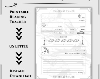 Historical Fiction Single Page Book Log Template – Printable Reading Record Sheet | Review Tracker | Digital Download