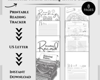 Historical Fiction Reading Log Printable | 8 Page Book Tracker | Book Review Journal | Reader Planner Pages