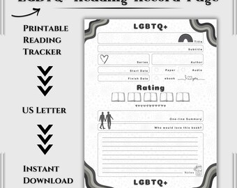 LGBTQ+ One Page Book Tracker Printable – Reading Log Sheet | Review Notes Template | Instant Download