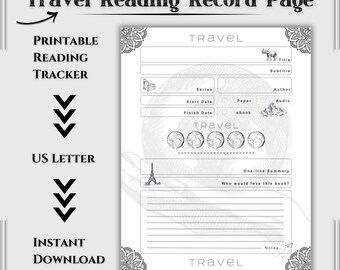 Travel Single Page Book Log Template – Printable Reading Record Sheet | Review Tracker | Digital Download