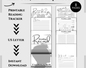 8 Page Thriller & Suspense Book Journal Printable | Reading Tracker | Book Log | Review Record | Digital Download