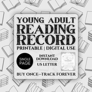 YA One Page Book Tracker Printable – Reading Log Sheet | Review Notes Template | Instant Download