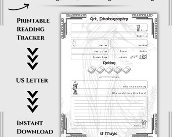 Art, Photography & Music One Page Book Log Printable – Review Tracker Sheet | Reader Notes Organizer | Downloadable File
