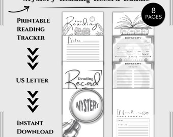 8 Page Mystery Reading Journal Printable – Book Tracker | Reading Log | Review Template