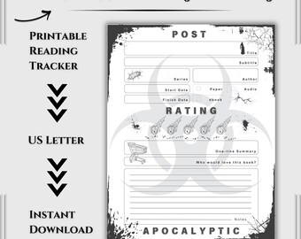 Post-Apocalyptic One Sheet Book Record Printable – Title Log Page | Review Notes Organizer | Instant Download