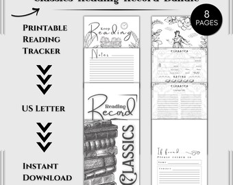 Classics Book Tracker Printable – 8 Page Reading Journal | Book Log | Reader Planner | Digital Download