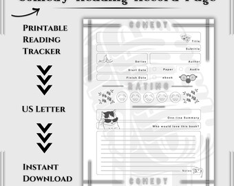 Comedy Single Page Book Log Template – Printable Reading Record Sheet | Review Tracker | Digital Download