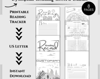8 Page Dystopian Reading Journal – Printable Book Tracker | Reading Log | Book Review Record | Digital Download | Bookish Reading Planner