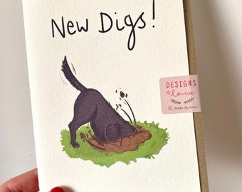 New Digs Labrador card for New Home |  hand illustrated card | New home card for dog lovers |