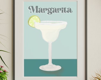 Margarita Cocktail Print | Cocktail Wall Art | Kitchen print, Dining room decor | Bar Poster | Cocktail gift | Sizes A5 A4 A3 |