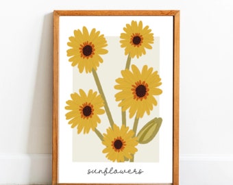 Sunflower print | Wall art | A5 A4 A3 | Botanical poster | Home decor