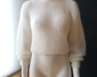 Frühling-Sommerbrautpullover, 100% handgestrickt, Brautgeschenk, Hochzeitspullover, Seide Mohair, ohne Synthetik, Sommerhochzeit, Pullover,