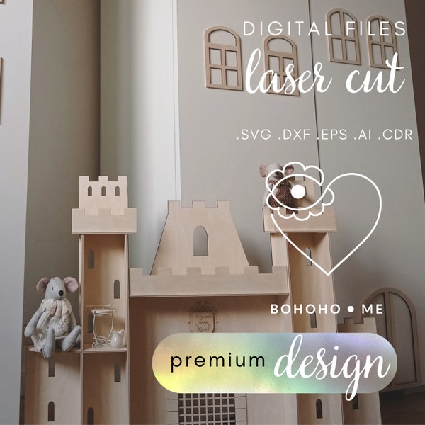 Wooden castle | DIGITAL FILE | Kids castle | kids shelf | design Bohoho.me | laser file | flowwood | 4mm | 70cm x 52cm