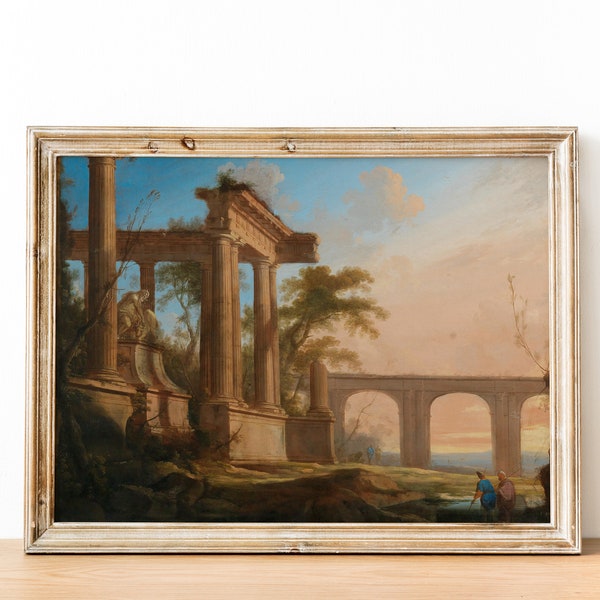 painting of Landscape with ruins and an aqueduct in 1600s | Digital Download | Pintable painting | vintage art | Wall Art