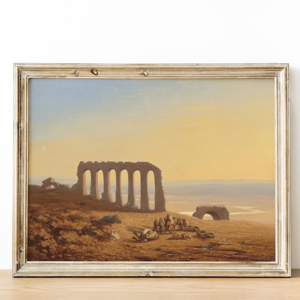 Desert Oasis: Bedouin Encampment & Ancient Ruins from 1800s | Digital Download | Pintable painting | vintage art | Wall Art #009