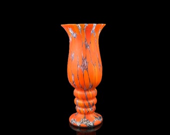 Frans Welz spetter glas vaas, Boheems/ Tsjechië, Art Deco ca 1930 met fraai oranje en blauw patroon