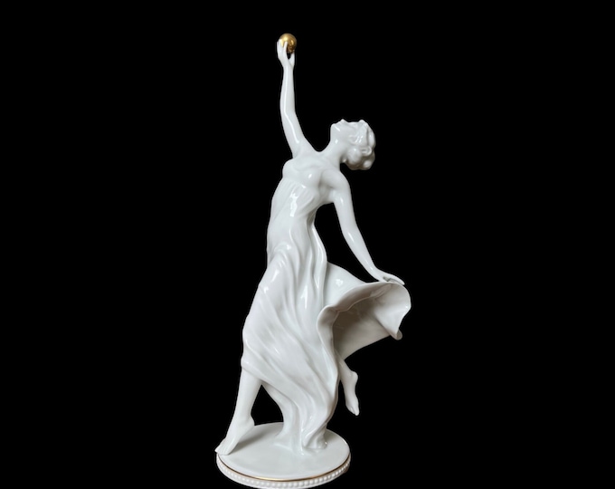 Goebel West Germany Porcelain Statue Lady With Gold Ball, Signed G ...