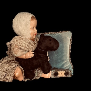 Original antique Scottie dog, straw stuffed terrier, toy dog from around 1950