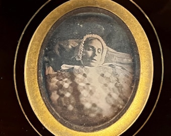 Post-Mortem Daguerreotype Rouen France ca. 1850 Antique Memento Mori Photography Funeral Portrait in Original Frame, collector's item