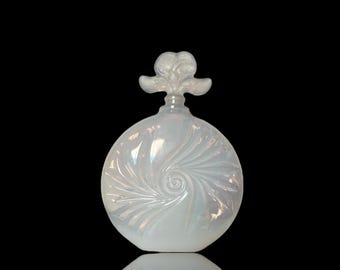 Vintage Opalescent Glass Perfume Bottle with stopper, French Art Deco ca. 1930, vanity collectable bottle