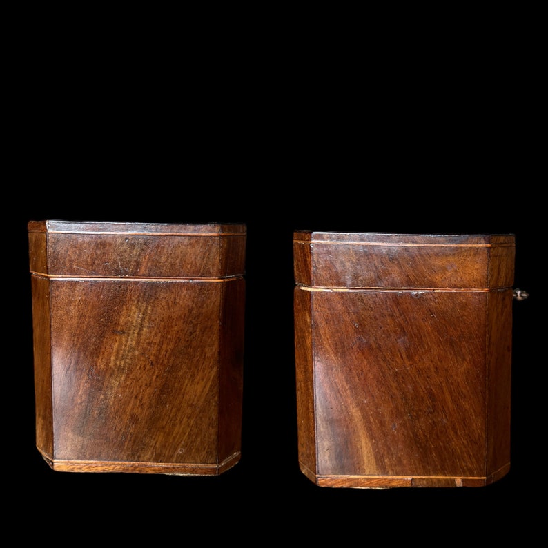 Wooden Tea Chest Victorian Dark Mahogany With Intarsia and Original Accessories, Antique From Ca