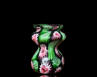 Fratelli Toso murano miniature vase, Millefiori pink, green and black miniature ca 1900-1914