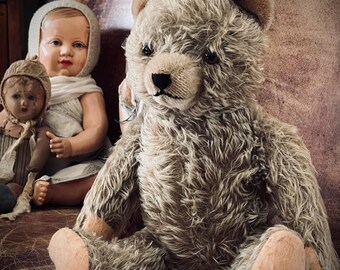 Très ancien OURS 50 cm en peluche et paille à restaurer